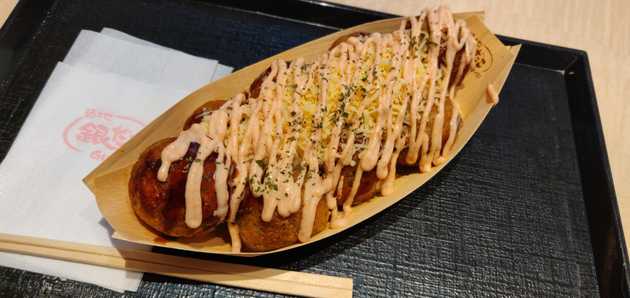 takoyaki with cheese and mentai sauce on top